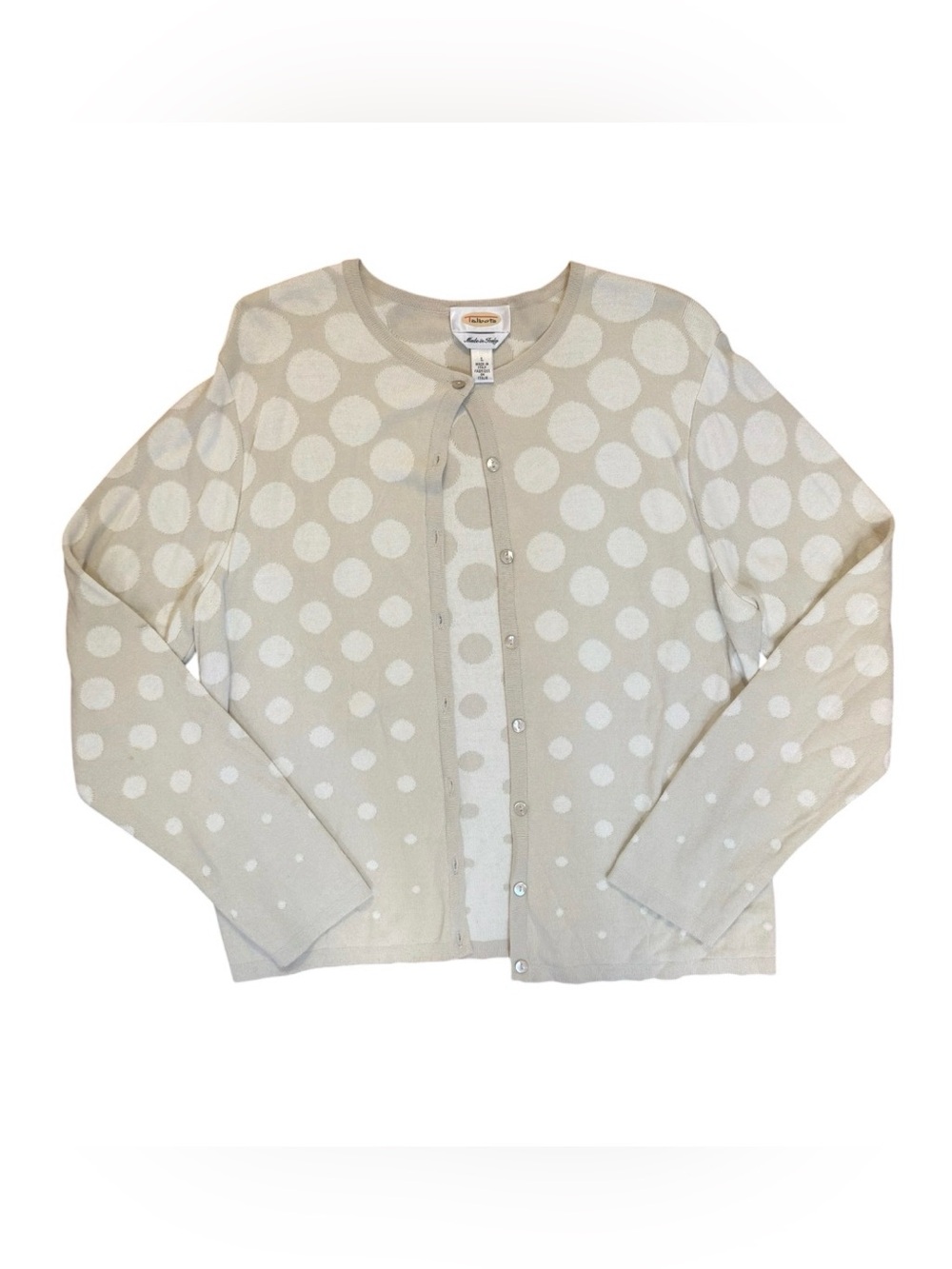 Vintage Talbots made in Italy cream/beige/tan polkadot cardigan